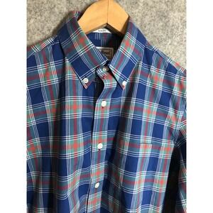 L.L.Bean Shirt Mens Small Blue Plaid Button Down Wrinkle Resistant Slim Fit